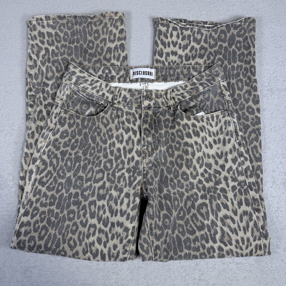 Disclosure Womens Leopard Print Wide Leg Jeans High Rise Animal Print Size 7/28